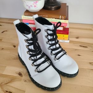 Sorel Lennox Lace up White Leather Combat Boots Size 6 1/2